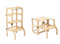 Klappbarer Lernturm mit Sitzfunktion, 45 cm Stehhöhe, Step’n’Sit, Lernturm mit Sitz und Tisch umklappbar, Birkenholz, UV-Lackiert, Holz mit Messing Beschlägen
