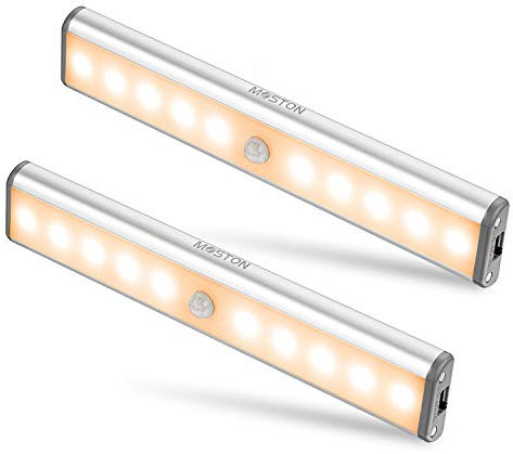 Bewegungssensor Schrank Leuchten, 10 LED kabellose Unterschrank Leuchte mit eingebautem Akku, überall aufklebbar Magnetische Nachtbeleuchtung für Küchenschrank, Warmweiß