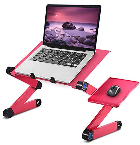 Greensen Laptopständer Aluminium Laptoptisch Klappbar Notebook Laptop Ständer Faltbar Betttisch Höhenverstellbar Notebooktisch Laptophalterung mit Belüftungsbasis und Maushalterung, Rot