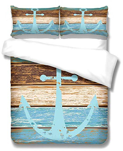 BFSOC Bettwäsche 3D Bettbezug Blaubrauner Ankerbettwäsche Set 3 Teilig Bettbezüge Mikrofaser 100% Polyesterfaser Bettbezug Mit Reißverschluss und 2 Kissenbezug 135 X 200 cm