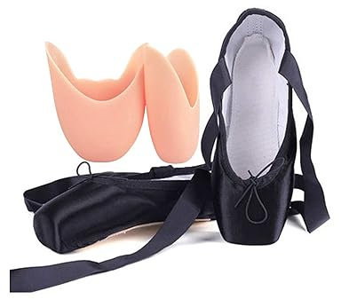 Daydance Ballettschuhe für Mädchen und Damen, Band-Ballerinas mit Zehenpolstern, Schwarz, 42 EU