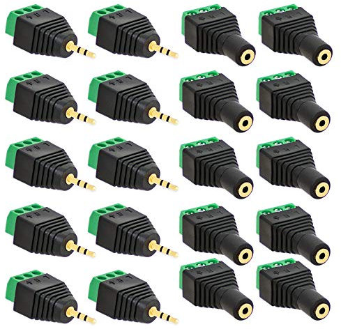 10x Klinken Stecker + 10x Buchsen 2,5mm Adapter > Terminalblock 3 Pin Schraub Klemme Sett