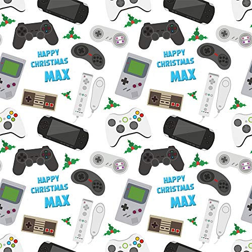 Gaming assorted console Personalised Christmas Wrapping Paper With 2 Plain Tags - Fully RECYCLABLE