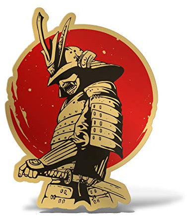 Erreinge® Gold Aufkleber 10cm Samurai Totenkopf JAPAN Aufkleber Gedruckt für Auto Motorrad Wand Stoßstange Computer Laptop Gepäck Fahrräder