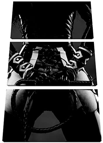 Pixxprint Sexy Domina im Latexkostüm, Monochrome, Leinwandbild 3 Teilig, Gesamtmaß: 120x80cm, Wandbild, Dekoration, fertig gespannt, Kein Poster