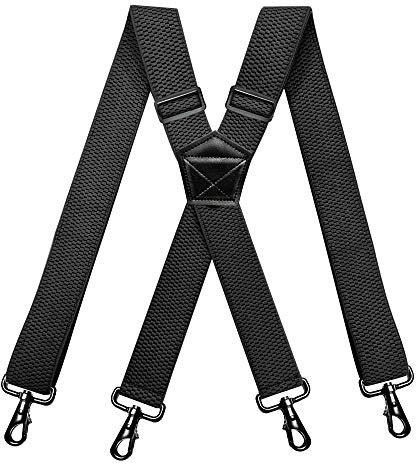RIONA Herren Hosenträger Breit 3.8 cm mit 4 Karabinerhaken Lang Einheitsgröße für Männer und Damen Einstellbar und Elastisch X-Back Heavy Duty