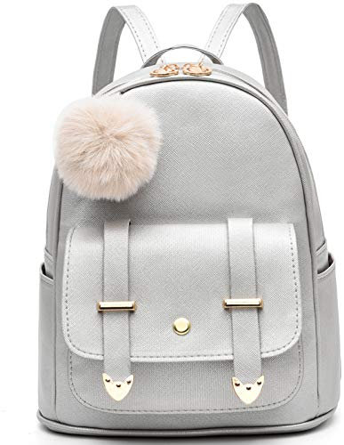 I IHAYNER Mädchen Mode Rucksack Mini Rucksack börse für Frauen Teenager Mädchen börsen PU Leder Pompon Rucksack Schultertasche - Silber -