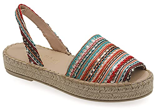 Emmanuela Espadrilles colorées en Tissu tricoté, Chaussures d'été Slingback de Boho Chic à Moyenne-Hauteur, Haute qualité Slip-on Peep-Toe Espadrilles, Cousu à la Main en Grèce