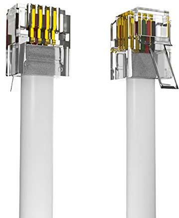 ASNQ High Speed Broadband RJ11 to RJ11 Cable for Landline Telephone, Router, Modem to RJ11 Phone Socket or Microfilter - ADSL Cable 3m with OFC Wires and PVC Cover - Internet DSL Cable - Flat, White