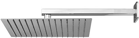 Completo braccio con soffione doccia grande ultraslim 25 cm, serie Mira, in acciaio inox, spessore da 2mm, anticalcare, braccio da 35 cm, kit soffione braccio a parete