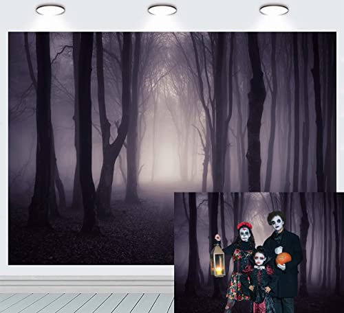 INRUI Halloween Misty Dark Forest Photography Background Magic Witch Wizard Sorcerer Ghost Themed Banner Gloomy Grove Mystery Vampire Decorations Backdrop (7x5FT)