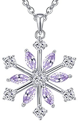 JO WISDOM Halskette Schneeflocken Silber 925 Damen,Anhänger Kette mit 3A Zirconia Juni Geburtsstein Alexandrit Farbe Swarovski Kristall,Weihnachtsschmuck für Frauen