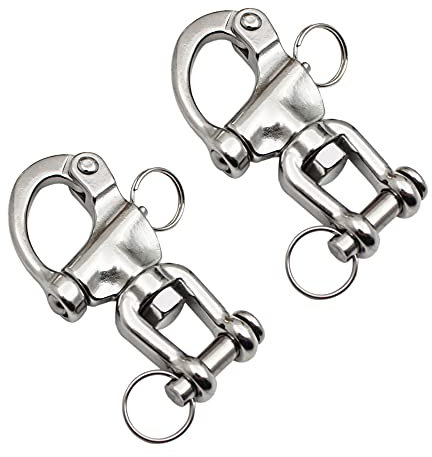 Pamtns Moschettone Girevole 2 Pezzi Moschettoni Acciaio Inox 316 Moschettone Inox Grillo con Moschettone Sgancio Rapido Moschettone per Barca Moschettoni Girevole per Barche a Vela 70 mm