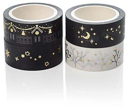 Egurs 8 Rollen Weihnachten Washi Tape Schwarz Weiß Masking Tape Bronzieren Heißes Silber für Dekoration,Scrapbooking,Basteln,Geschenk
