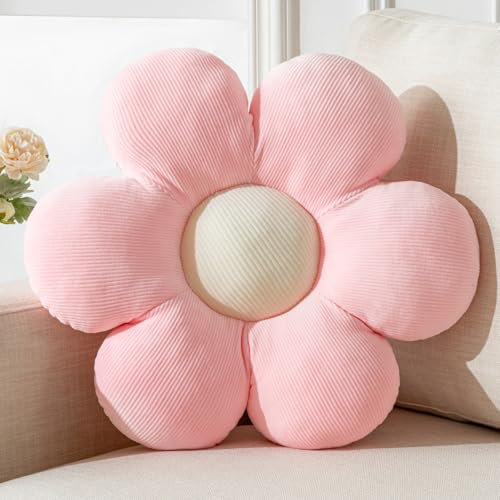 Vdoioe Coussin de sol doux et confortable en forme de tournesol, rose pâquerette, coussin décoratif pour la maison (rose, 60 cm)