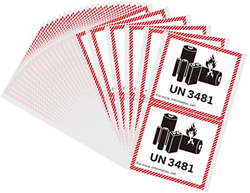 Hycodest 120x110mm Lithium Ion Battery Transport Caution Warning Labels 50 Adhesive Stickers (3481)