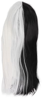 Frauen Lange Gerade Perücke Hochtemperatur-Synthetik Schwarz Weiß Modische Perücke für Cosplay-Halloween-Partys