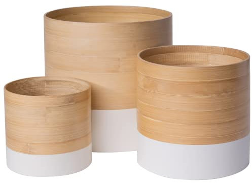 HABITAS Blumentöpfe für Zimmerpflanzen,Moderner Übertopf aus Bambus Enthält große (25.4 cm), mittlere (20.3 cm) und kleine (15.2 cm) Pflanzgefäße für Zimmerpflanzen Keine Kunststoff-Blumentöpfe mehr.