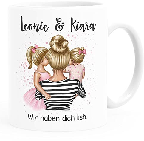 SpecialMe® Kaffee-Tasse Mama Kinder Tochter Sohn personalisiert mit Namen Wunschtext persönliches Muttertagsgeschenk Uni-Weiß Keramik-Tasse