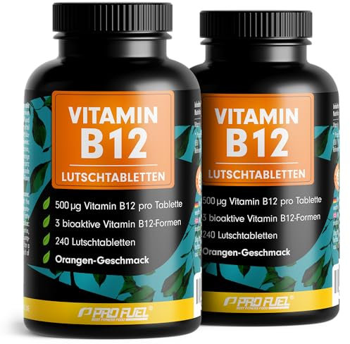 Vitamin B12 Lutschtabletten 480x ORANGE, 500µg aktives Methylcobalamin B12 pro Tablette, leckerer Geschmack, vegan & hochdosiert, B12 Tabletten zum Lutschen, ohne Zuckerzusatz, mit Xylit gesüßt