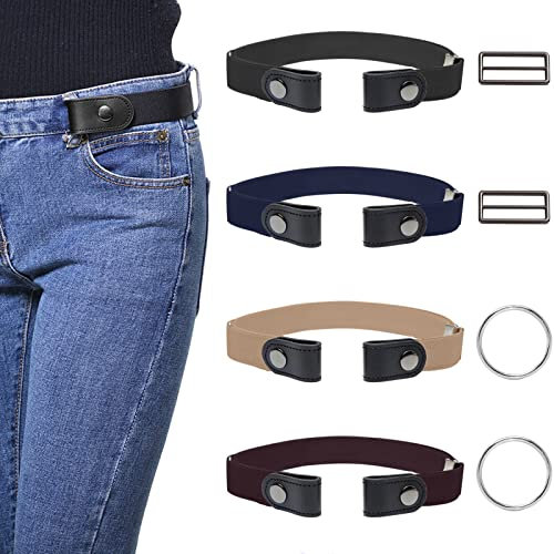 VEGCOO 4 Elastischer Gürtel Ohne Schnalle für Frauen Männer, Verstellbarer Unsichtbarer Gürtel Comfy Gürtel für Jeans Hosen Kleid Röcke