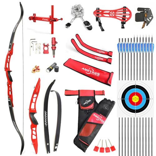 SHARROW Bogenschießen Takedown Recurve Bogen und Pfeile Set ILF Wurfarme und Bogen Riser 20-40lbs Jagdbogen Aluminium Rechte Hand Recurvebogen Erwachsene Sportbogen (36LBS, Rot)