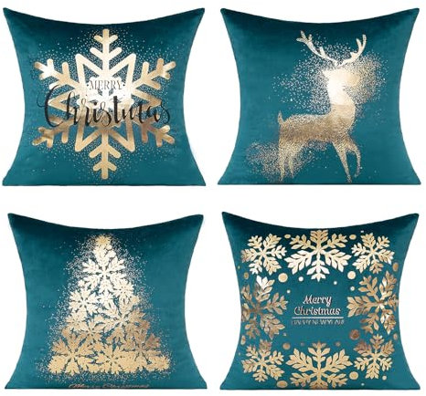 All Smiles Kissenbezüge, 45,7 x 45,7 cm, Türkis, Weihnachtsdekoration, Innendekoration, Samt, Navidad-Kissen für Bett, Sofa, Couch, Weihnachtsbaum, Rentier