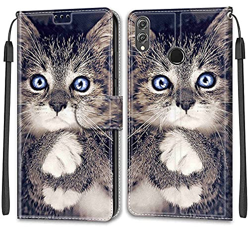 Feyten Coque Huawei Honor 8X, Etui Huawei Honor 8X, Étui Housse en Cuir Coque Antichoc Flip Case Fonction Support Housse avec Fentes de Cartes Magnétique Portefeuille Protection Case (Chat 1)