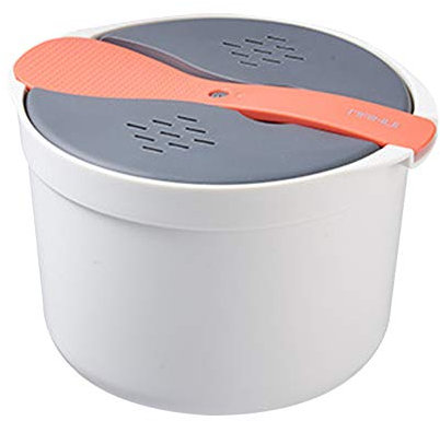 FIYSON Cuiseur à riz micro-ondes, cuiseur à riz et céréales micro-ondes 2L, cuiseur à riz et nouilles micro-ondes avec cuillère à riz Cuisson ou réchauffage faciles (orange)