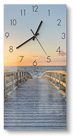 DEQORI Glasuhr | horizontal 30x60 cm | Motiv Dünenweg zum Meer | große XXL Design Uhr aus Glas | leise Wanduhr für Wohnzimmer & Küche | moderne Hingucker Uhr für die Wand
