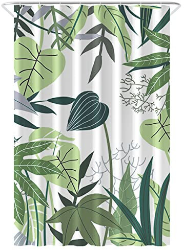 Loti Living Rideau de Douche Anti-moisissure 120 x 200 cm – Jungle – Polyester – avec Anneaux – Rideaux de Douche - Shower Curtain - Motif Feuilles Tropicales - Tissu Lavable en Machine