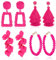 JeryWe 4 Paia Orecchini Pendenti Statement Donna Grandi Geometrici Rettangolo Orecchini a Cerchio con Perline Penzolanti a Forma di Fiore con Petali di Rosa Boho Set di Orecchini con Nappe（Rosso）