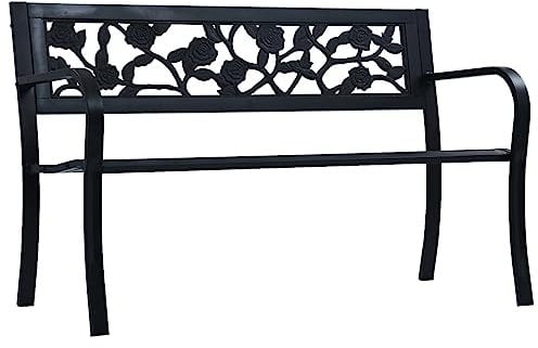 JUNZAI Round Garden Bench,Garden Seat,Iron Park Bench,Garden Bench 125 cm Black Steel