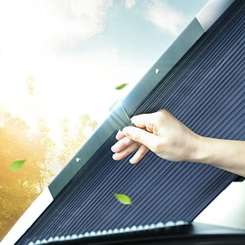 Parasol Plegable Coche,Parasol Retractil Coche Delantero,Parasol Ventanas Traseras Coche,Parabrisas Delantero y Trasero - con ventosas,Anti UV,para Mayoría de Coches,SUV (80×180cm/31.5×70.9in)