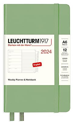 LEUCHTTURM1917 367743 Wochenkalender & Notizbuch Pocket (A6) 2024, 12 Monate, Salbei, Englisch