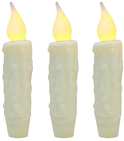 CVHOMEDECO. Real Wax Hand Dipped Battery Operated LED Timer Taper Candles Country Primitive Flameless Lights Décor, 4-3/4 Inch, Ivory, 3 PCS in a Package