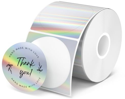 MUNBYN 50x50mm Laser Thermo-Etiketten 400 Stück runde Etiketten Selbstklebend bedruckbare Thermo-Aufkleber für Logo Preis Adresse Danke Aufkleber wasserfeste personalisierte