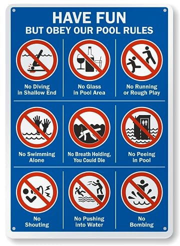 Swimming Pool Rules Metallschild – Have Fun But Obey Our Pool Rules – 35,6 x 25,4 cm Pool Warnschild – Rostfreies Aluminium, UV-, wasserdicht und wetterbeständig