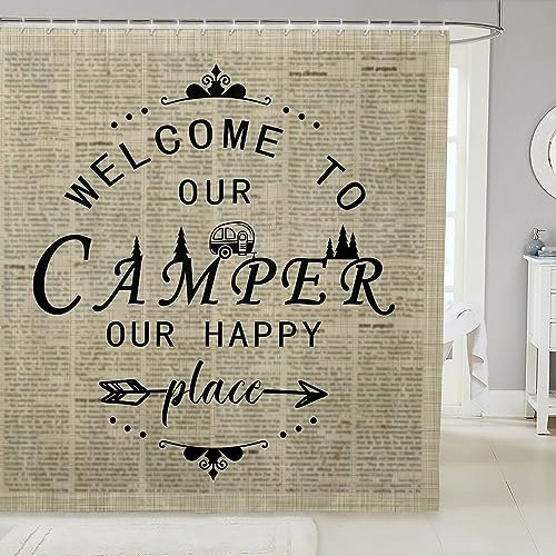 feelingyou Rideau de douche pour camping-car - Rideau de douche imperméable pour salle de bain - Pour enfants et adultes - Style rétro - Pour extérieur et voyage - 183 x 183 cm