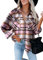 Rayson Chemise Femme Carreaux Chic et élégant Bouton Down Veste Carreaux Femme Chaude Hiver Longue Manteau Carreaux Flanelle(Rose, L)