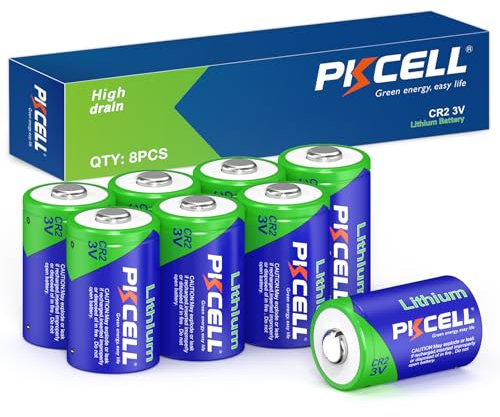 PKCELL CR2 Batteries, 3V 850mAh Lithium Battery, for Sensors, Photo Flash, Camera, Torch, 8 Packs