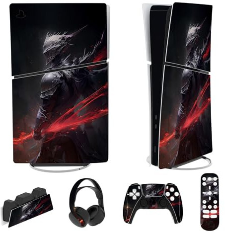 playvital Autocollant Protection pour ps5 Slim Console Accessoires,Sticker Skin pour ps5 Manette & Télécommande & Casque & Station de Charge,Digital Edition-Chevalier des Abysses