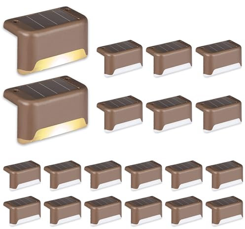 Solpex Solarleuchten für außen, 20 Stück, Warmweiß Treppenlicht, wasserdicht, LED-Beleuchtung für Außentreppe, Stufen, Zaun, Hof, Terrasse, Dachrinne, Weg, Dekoration (Braun)