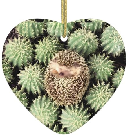 Igel Kaktus Keramik Herz Anhänger Mit Loch Und Gold Seil Für Weihnachten Neujahr Home Hängen Dekoration