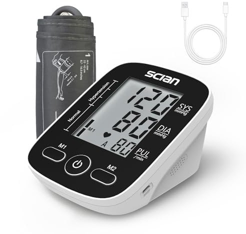 Scian Blood Pressure Monitors BIHS Approved UK Upper Arm Blood Pressure Machine for Home Use, Automatic Heart Rate Monitor & BP Cuff Kit with Large Cuff 22-42cm, Large LCD Display, 2×90 Memory (Black)
