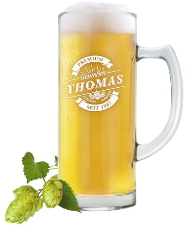 AMAVEL Bierkrug mit Gravur, Glaskrug mit Name und Jahr, Personalisiertes Krug mit Griff, Bier Geschenke für Männer, Bierbecher, Glas mit Namen, Geschenke für Bierliebhaber, 500 ml