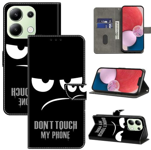 BOLELAW Hülle für Xiaomi Redmi Note 13 4G mit [Magnetverschluss] [Flip-Funktion] [Kartenfächern] Flip Case Leder Redmi Note 13 4G Schutzhülle Stylische Klapphülle, Don't Touch My Phone