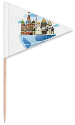 Russia Cathedral of St Basil Plane Toothpick Triangle Cupcake Toppers Flag