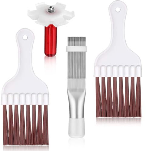 VIVIIHOO Kit de nettoyage pour sèche-linge, 4 pièces, brosse de nettoyage, ailettes, séchoir et filtre, peigne radiateur, outil de réparation de radiateur en acier inoxydable