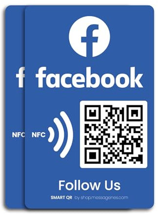 MESSAGENES Follow Us on Facebook QR NFC-Aufkleber, Follower gewinnen, Packung 2 rechteckige Einheiten, anpassbare, dynamische und wiederverwendbare QR, Facebook-Aufkleber für Unternehmen